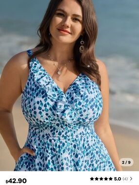 BloomChic Blue and Teal Ruffle V-Neck One-Piece Swimsuit